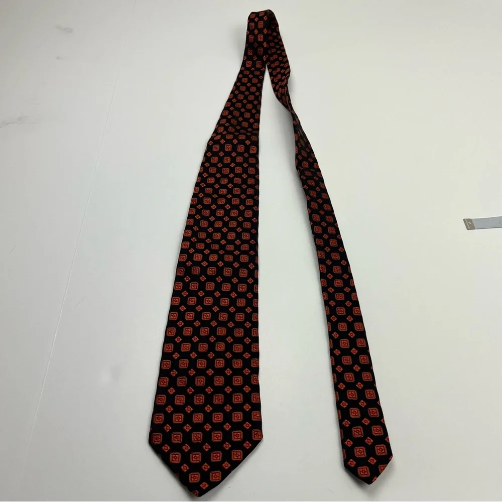 Fratelli Moda Black Orange Mens Necktie Tie 100%‎ Silk Italy Preppy Office